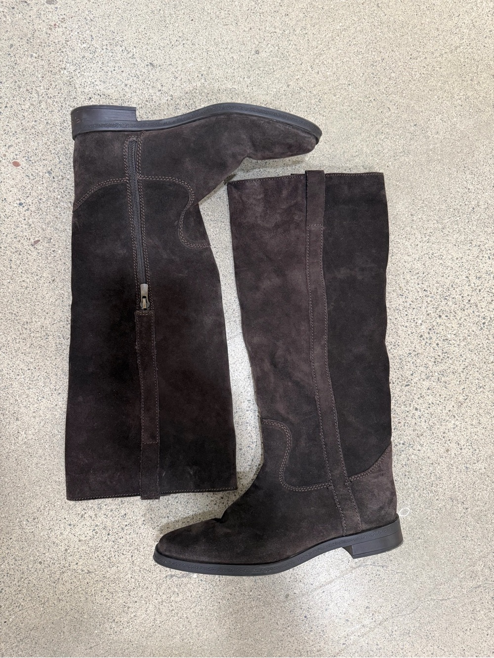 Dark Brown Suede Knee-High Riding Boots